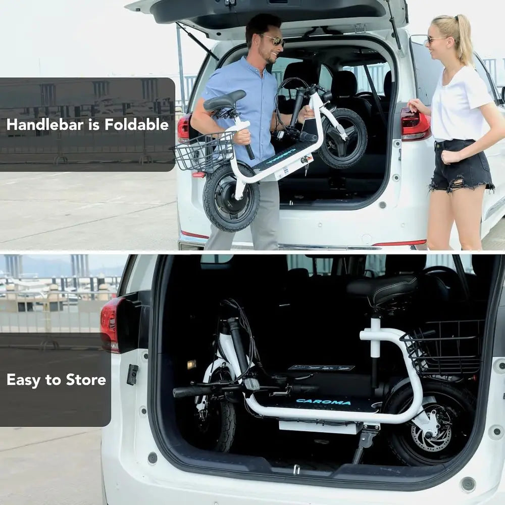 Adult Foldable Electric Scooter with Seat, 30-Mile Range, 20 MPH, 500-1200W Motors, 14 Fat Tires, Pet & Cargo Basket, Customized