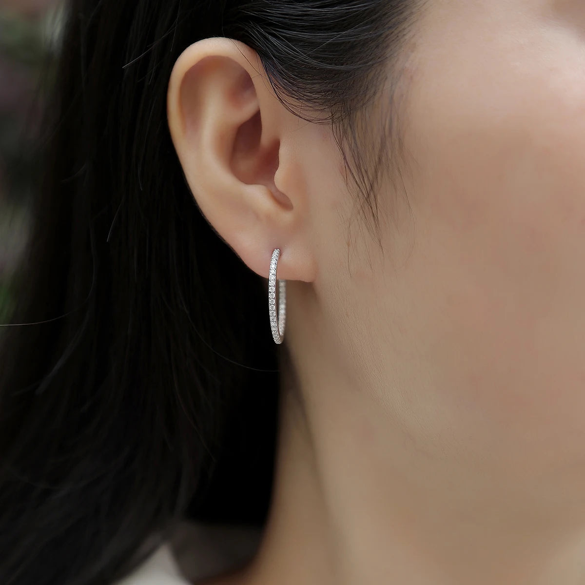 Jiuzuan Moissanite Hoop Earrings 925 Sterling Silver Gold Plated GRA Certificate