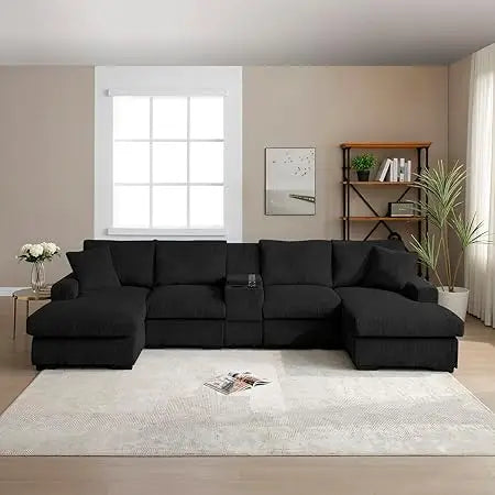 Modular Sectional Sleeper Sofa U Shaped Five Seat With Two Storage Pockets For Living Room