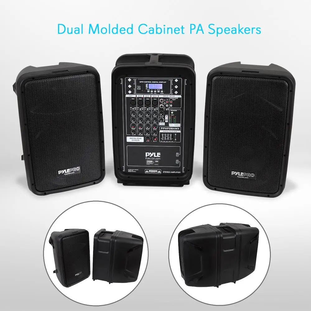 Pyle PA Speaker DJ Mixer Bundle 300W Portable Bluetooth System