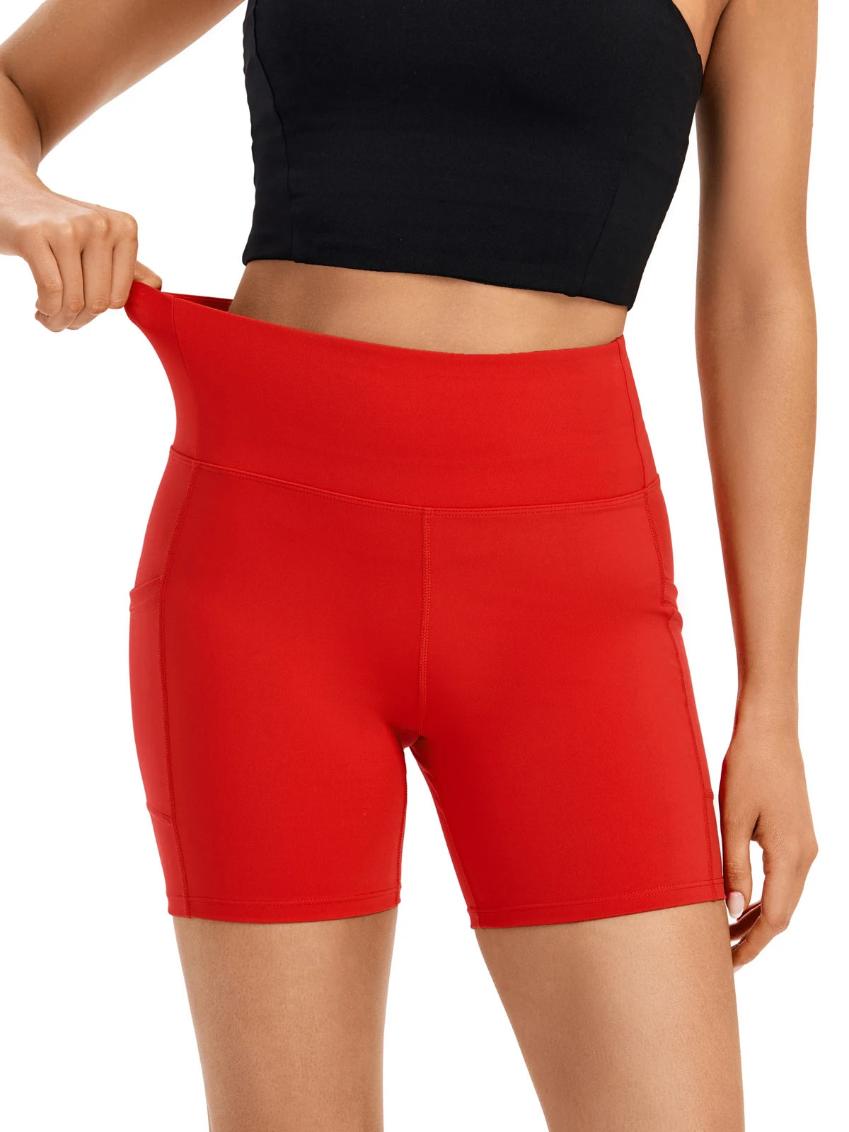 NONECN Women's High Waist Pocket Shorts for Gym Yoga Running