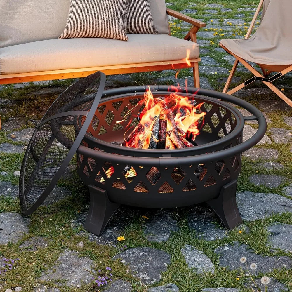 DAFIFY Wood Burning Outdoor Fire Pit With Stoker And Spark Screen For Camping And Patio