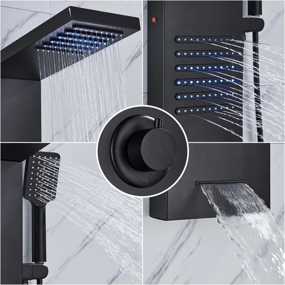 Quyanre LED Shower Panel Tower System Waterfall Massage