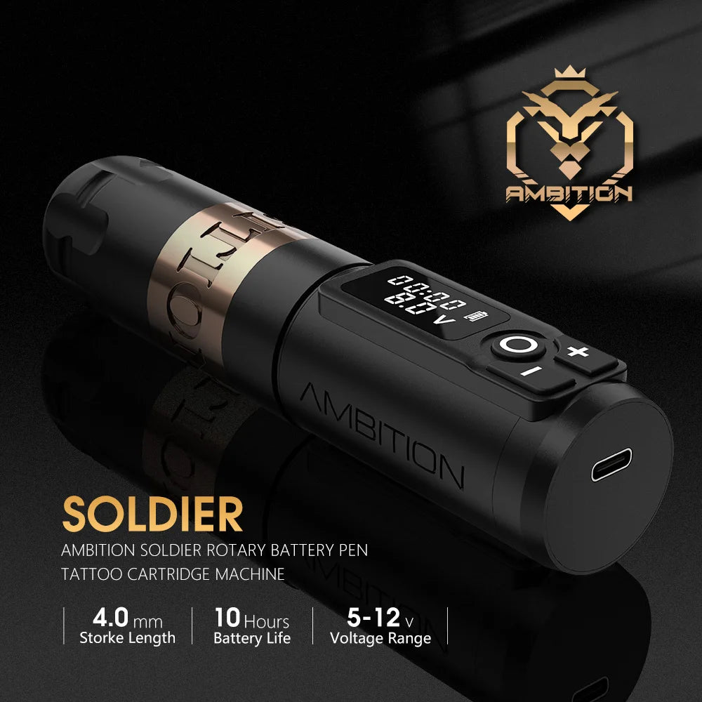Ambition Soldier Wireless Tattoo Machine Rotary Battery Pen