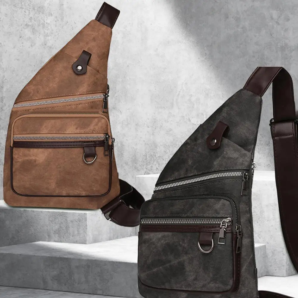 Unisex PU Leather Chest Bag Crossbody Anti Theft Shoulder Bag