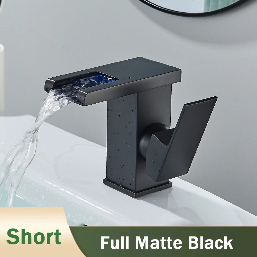Rozin LED Bathroom Basin Faucet Waterfall Hot Cold Deck Mounted