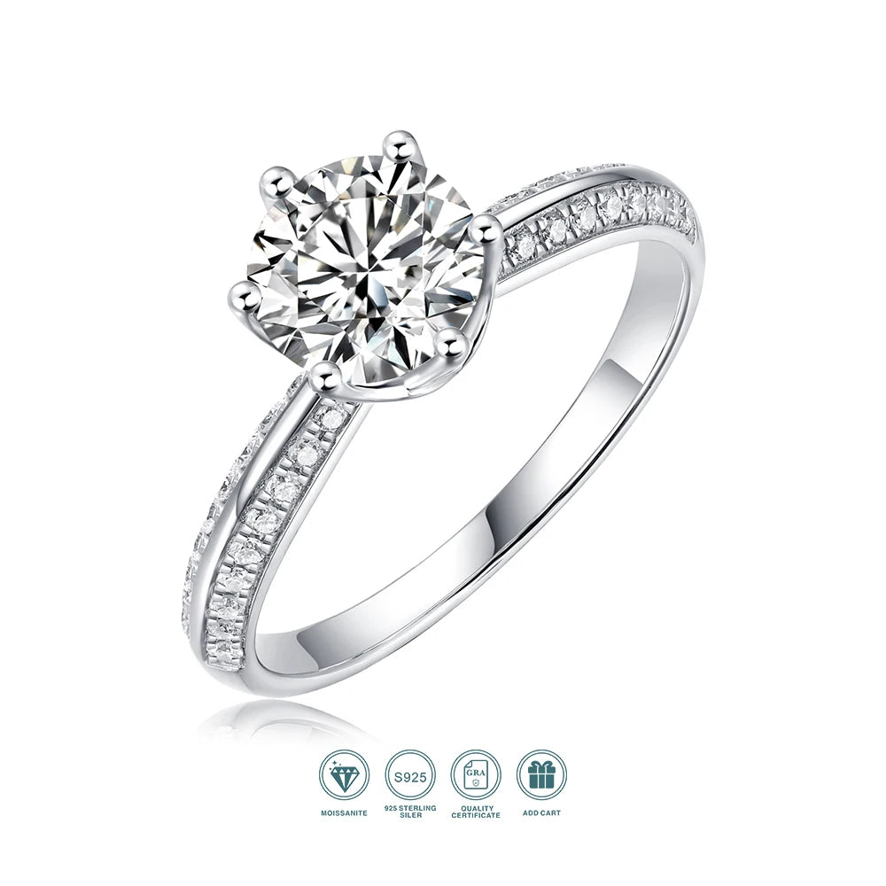 Moissanite Ring 925 Sterling Silver 18K Gold Plated GRA Certificate