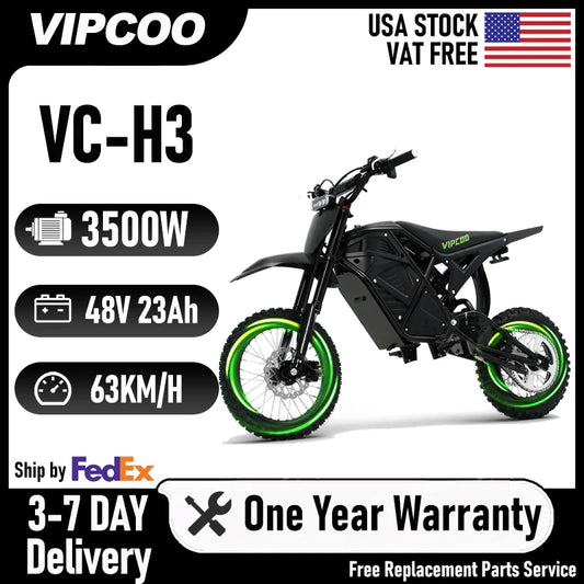 VIPCOO H3 3500W Electric Dirt Bike Fat Tire Nitrogen Suspension