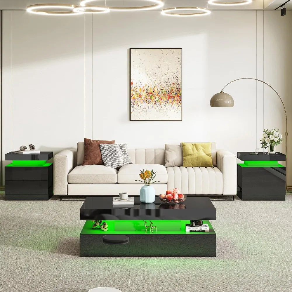 LED Coffee Table With Open Storage Modern Two-Tier Design