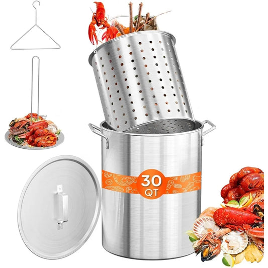 30QT Turkey Fryer Pot & Seafood Boil Pot w/Strainer Basket Stock Pot for Cooking