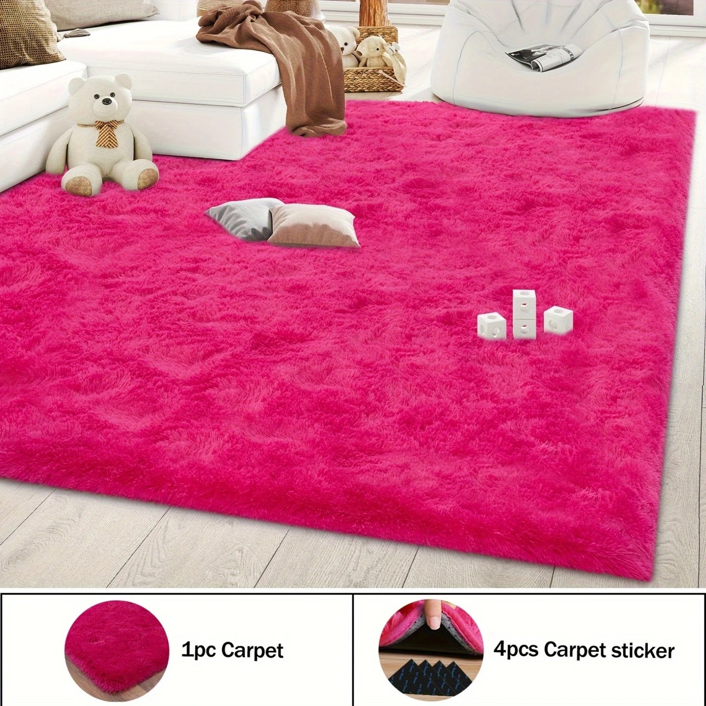 Noned Soft Shaggy Non Slip Rug for Living Room Bedroom Nursery Luxury Plush Carpet Includes Four Rug Stickers