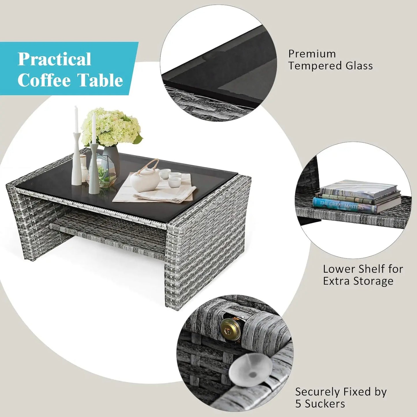 Patio Furniture Set All Weather Outdoor Sectional Rattan Sofa Table