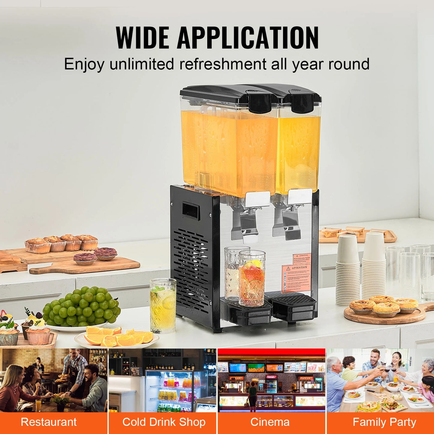 SucceBuy 1/2 Tanks Commercial Beverage Dispenser 10L/12L/18L Per Tank Juice Dispenser Stainless Steel Ice Tea Drink Machine