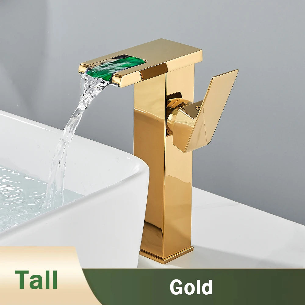 Rozin LED Bathroom Basin Faucet Waterfall Hot Cold Deck Mounted