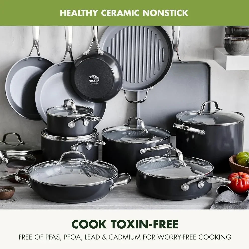 Best seller  Hard Anodized Healthy Ceramic Nonstick , Saute & Sauce Pans, Stockpot,Lids, PFAS-Free, Induction, Dishwasher & Oven