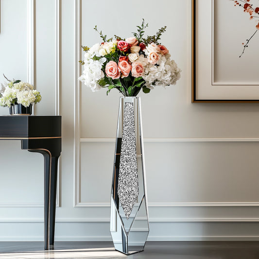 Floor Vase With Crushed Diamond Mirror Glass For Modern Crystal Centerpiece And Decor