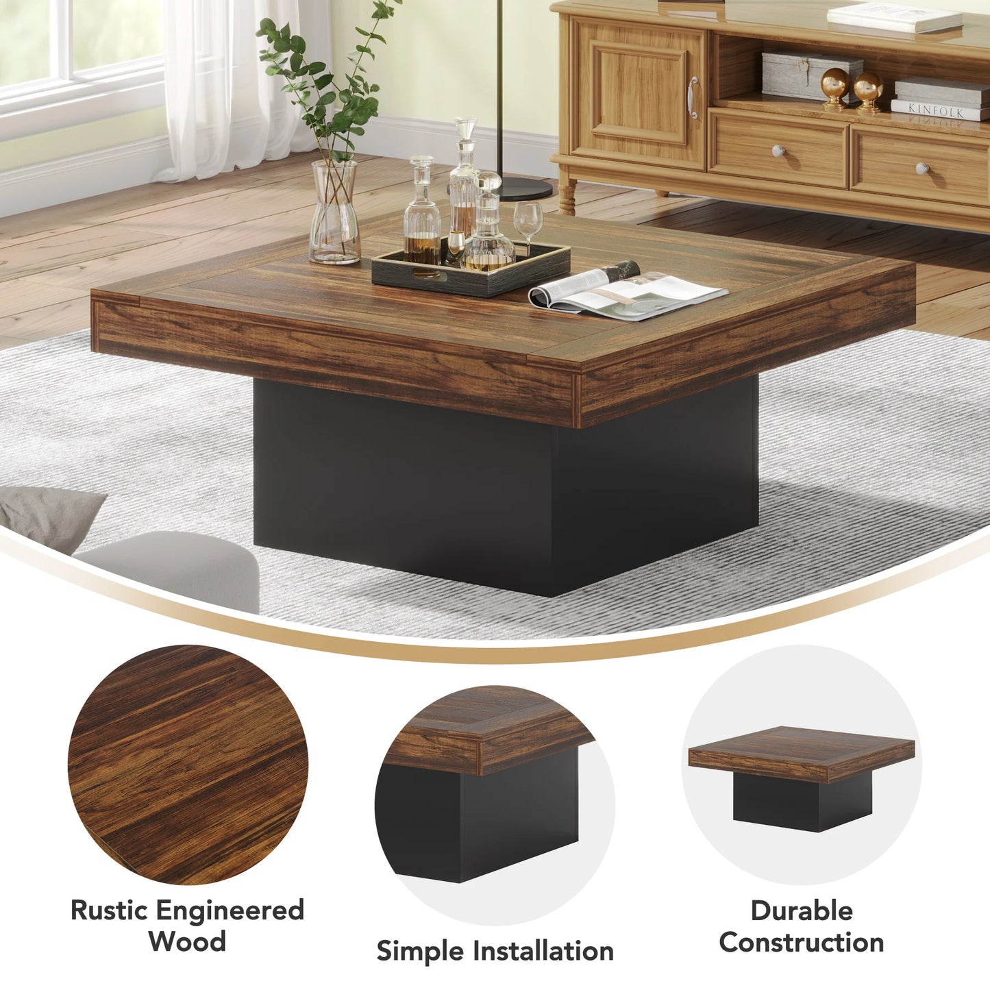 Tribesigns LED Coffee Table Square Engineered Wood for Living Room