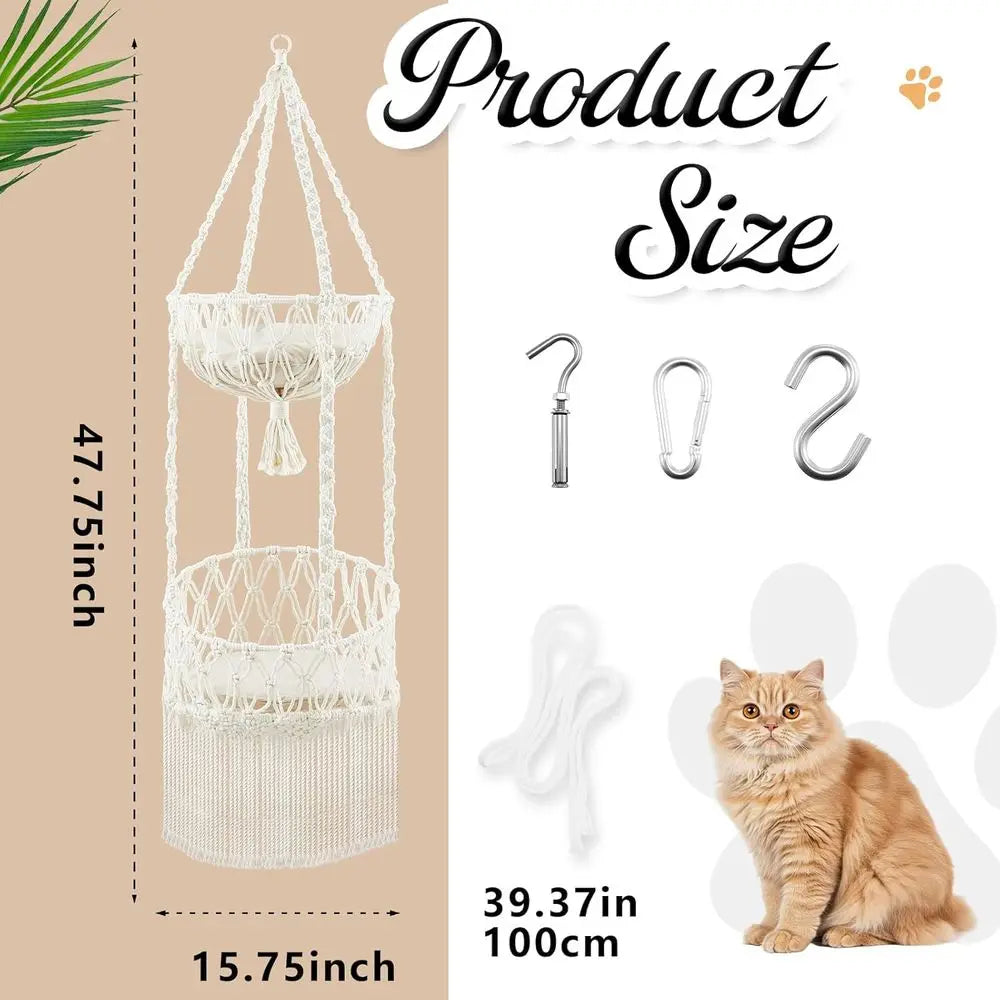 Double Deck Cat Hammock with Cushion Hanging Bed Swing Cat Tree Door Hanger or Playing Climbing Lounge