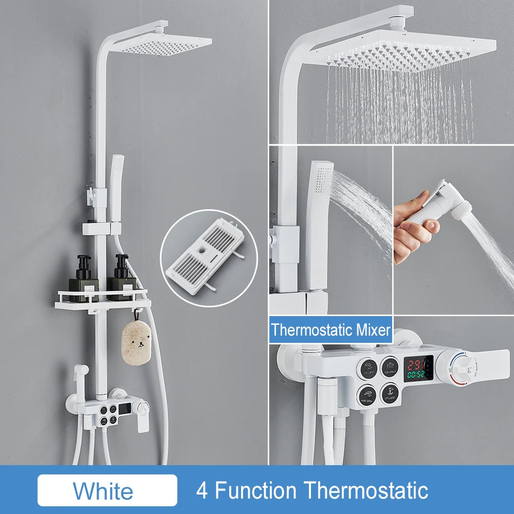 MYQualife Thermostatic LCD Shower Faucet Set With Digital TemperatureReadout Rainfall