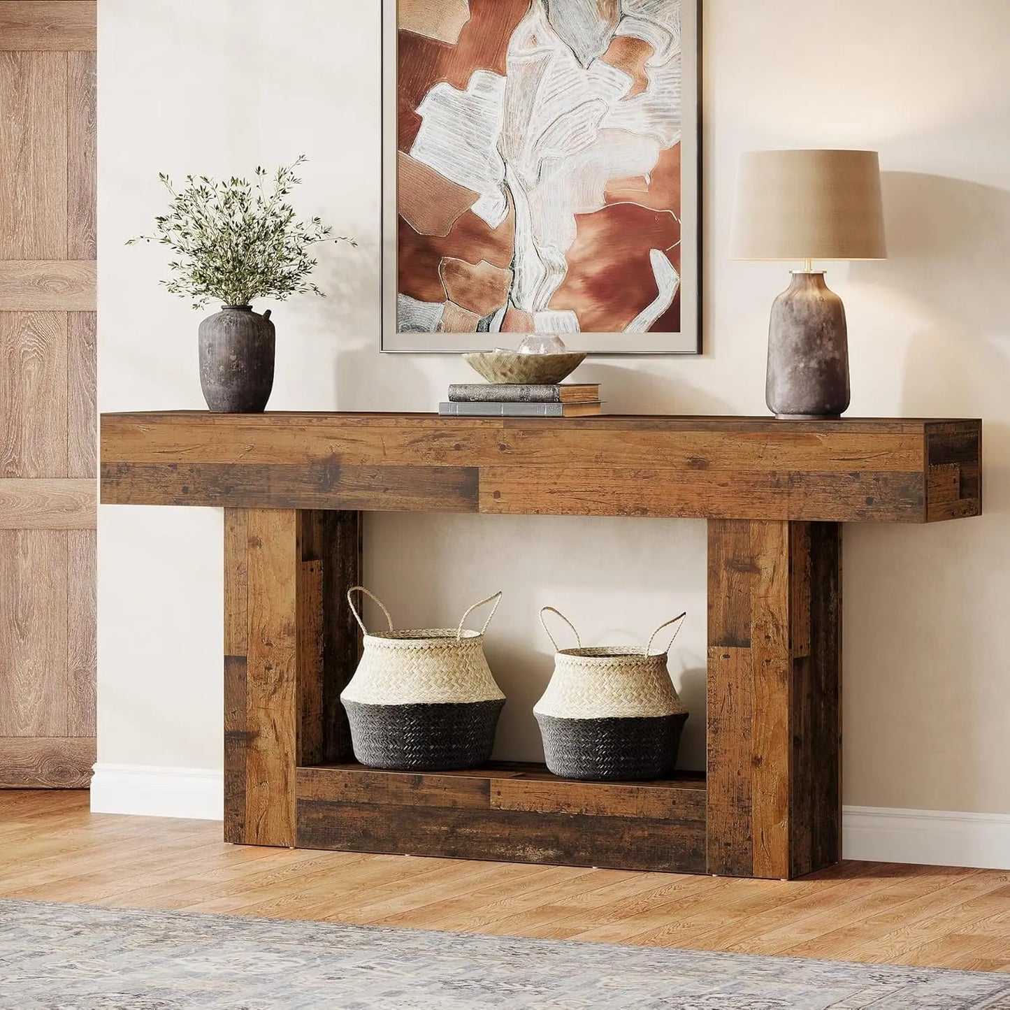 Tribesigns Farmhouse Console Table Two Tier Entryway Table With U Shaped Base Solid Wood