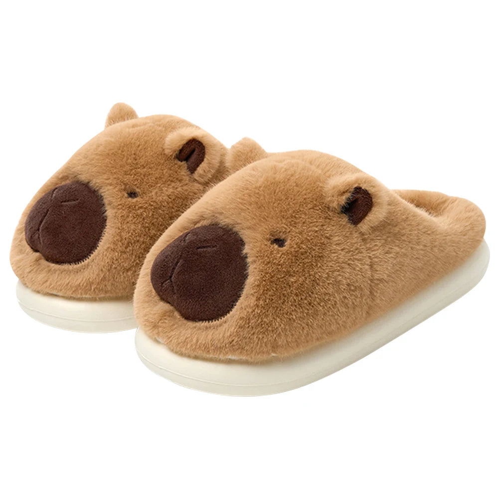Plush Capybara Slippers Closed Toe Slippers Cute Thermal Home Slippers Comfortable Fluffy Couple Slippers Non-Slip for Men Women