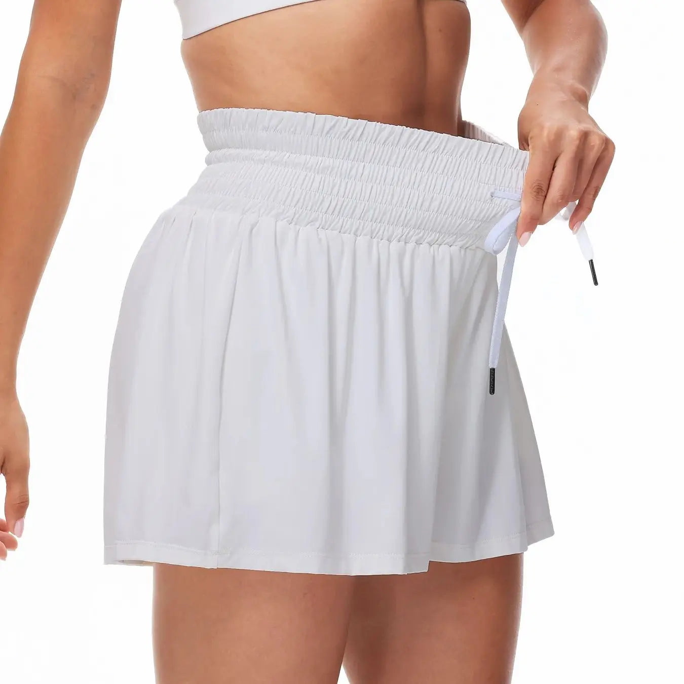 NONECN Women 2in1 High Waist Running Shorts With Drawstring