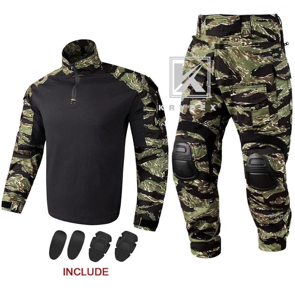 Krydex Tiger Stripe Camouflage Combat Uniform Set For Tactical Men