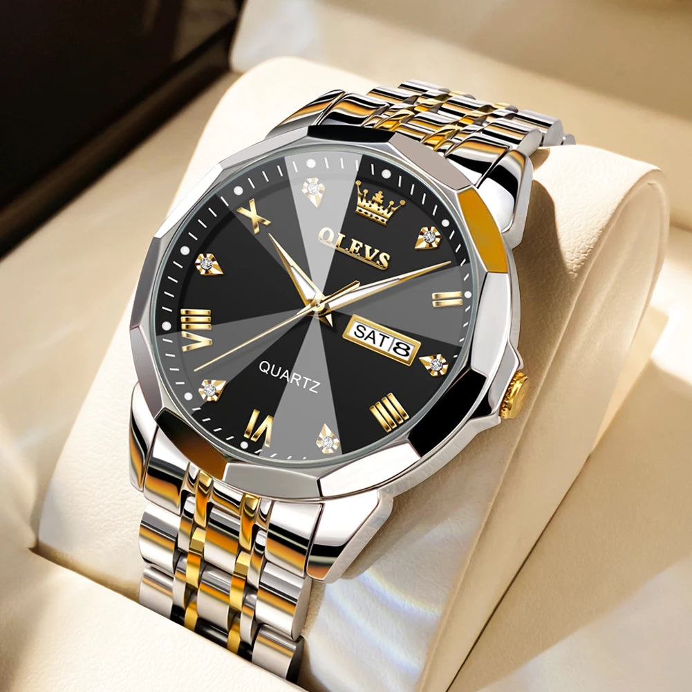 OLEVS Men's Watch Casual Quartz Stainless Steel Luminous Date