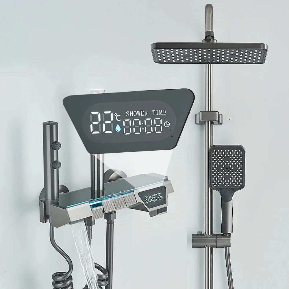 SAFLIHCAR Digital Display 4 Function Wall Mount Shower System Faucet Hot Cold Water