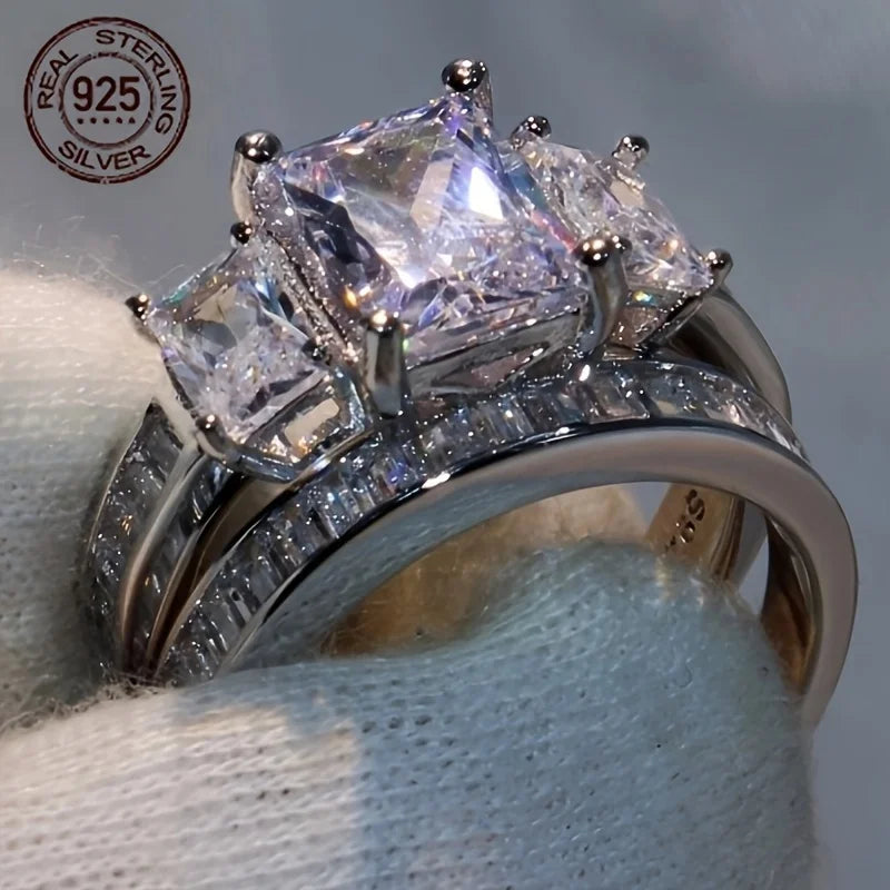 WPOOCC 925 Sterling Silver Ring Sets For Women Elegant Gift