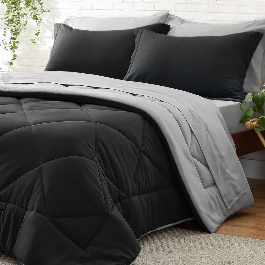 7-Piece Bed In A Bag Comforter Set With Reversible Microfiber Bedding For Easy Bedroom Makeover