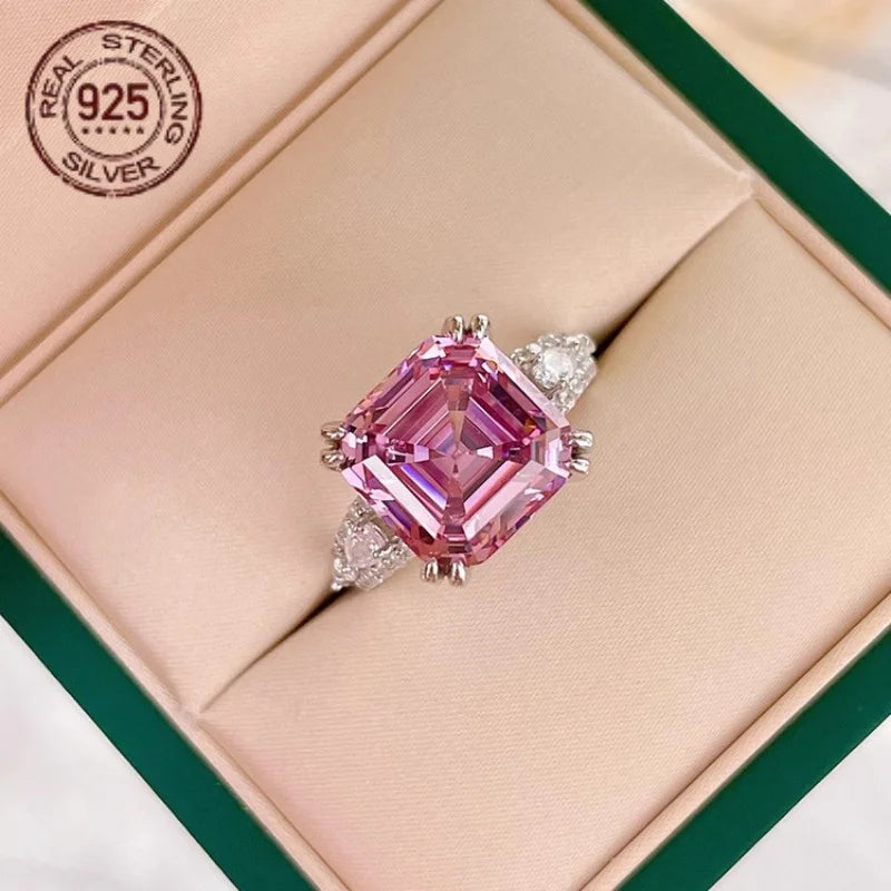WPOOCC Asscher Cut Zircon Ring Wedding 925 Sterling Silver