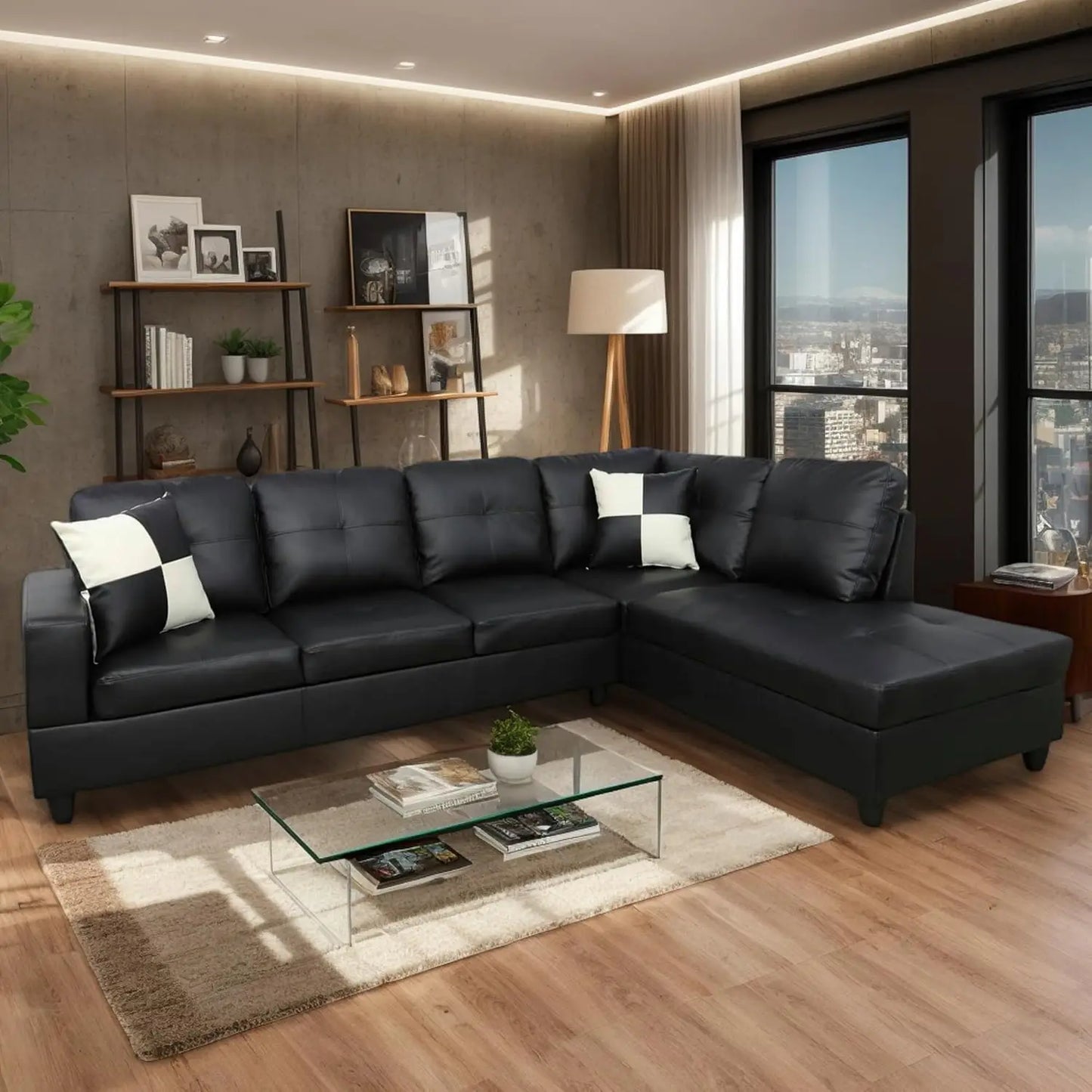 L-Shaped Modern Synthetic Leather Sofa Set for Living Room