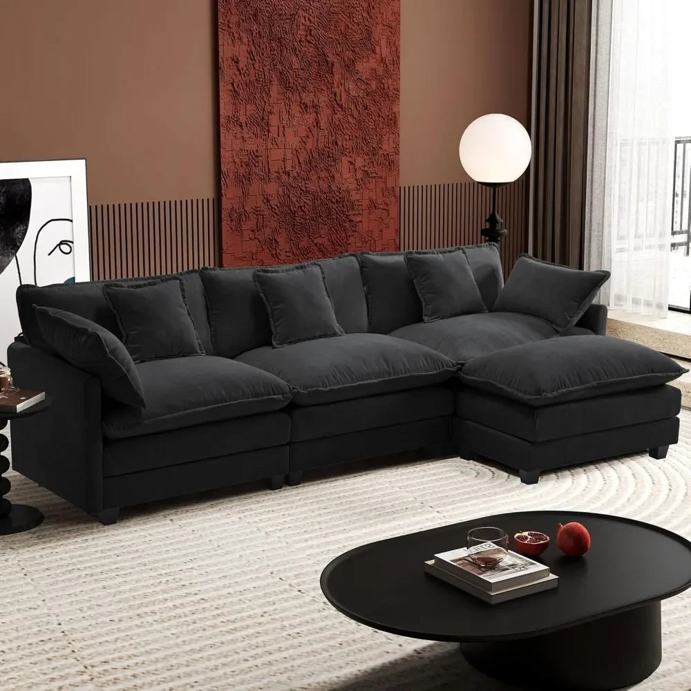Chenille Cloud Modular L-Shaped Sectional Sofa With Ottoman