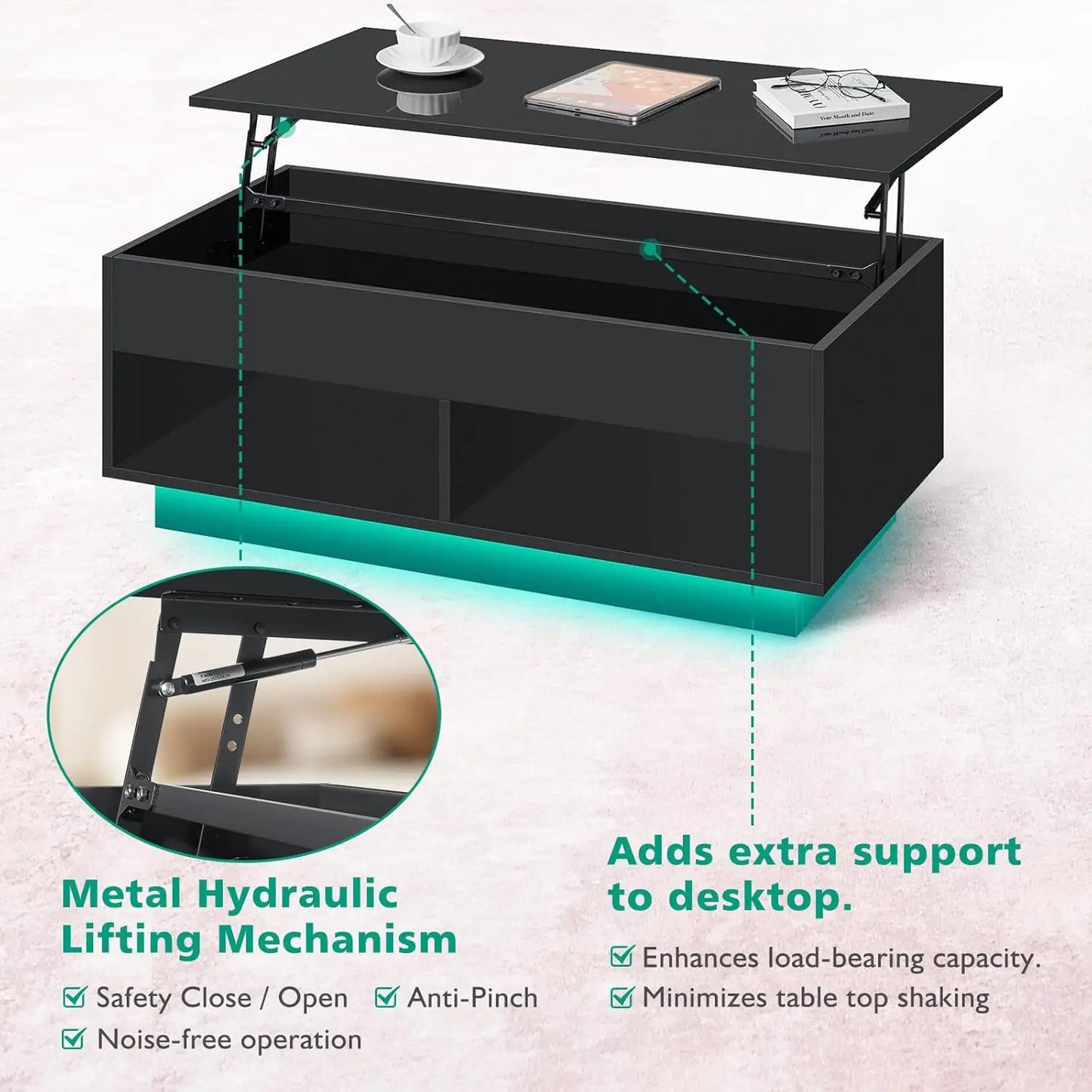 Hommpa Modern LED Coffee Table With Lift Top Storage