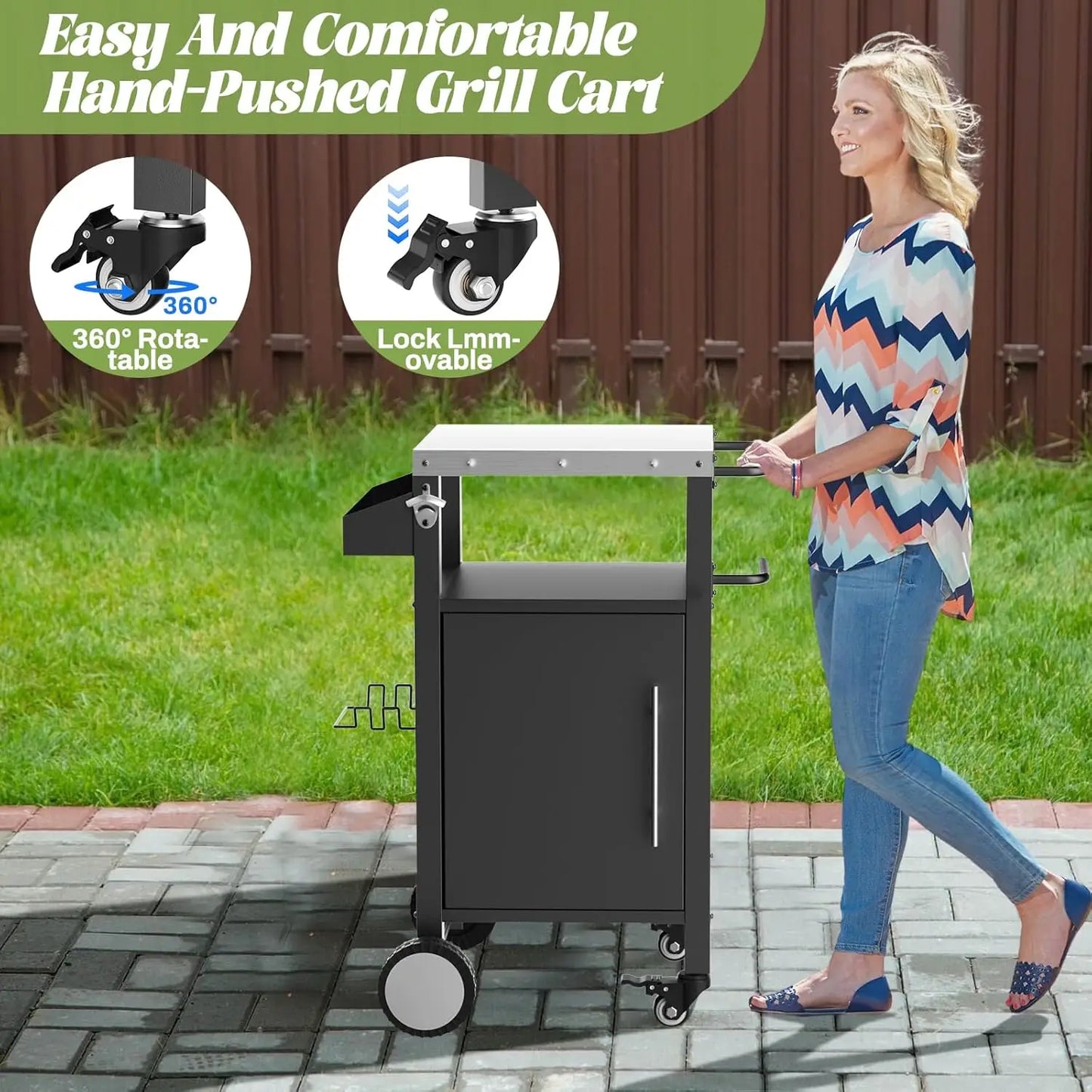 Outdoor Grill Cart with Patio Furniture, Outdoor Grill Table with Storage,Rolling Bar Cart Outdoor BBQ Cart