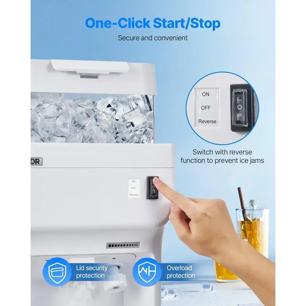 High-Capacity Electric Ice Shaver - 220 lbs/hr Snow Cone Maker with 8L Cube Bin, 350W, 1500RPM Compact Design