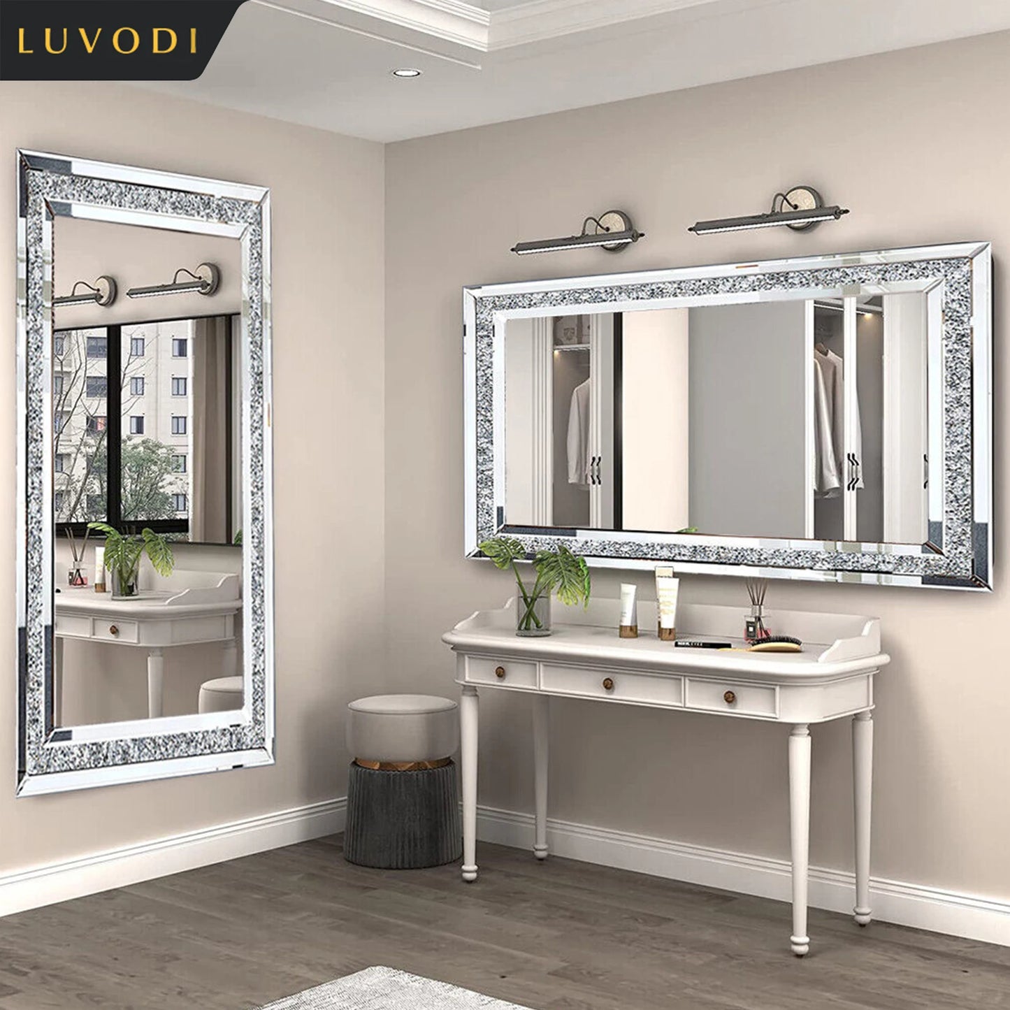LUVODI Crystal Rhinestone Vanity Mirror Wall Mounted Dressing For LuxuryHotelsAndSuites