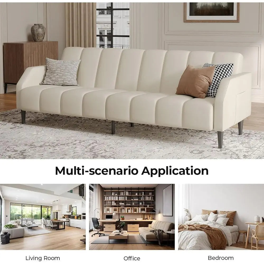 HUANZHUANG Luxurious FauxLeather Convertible Futon Sofa Bed with Adjustable Backrest