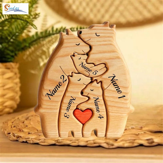 NONED Personalized Bear Family Wooden Puzzle With Free Engraving