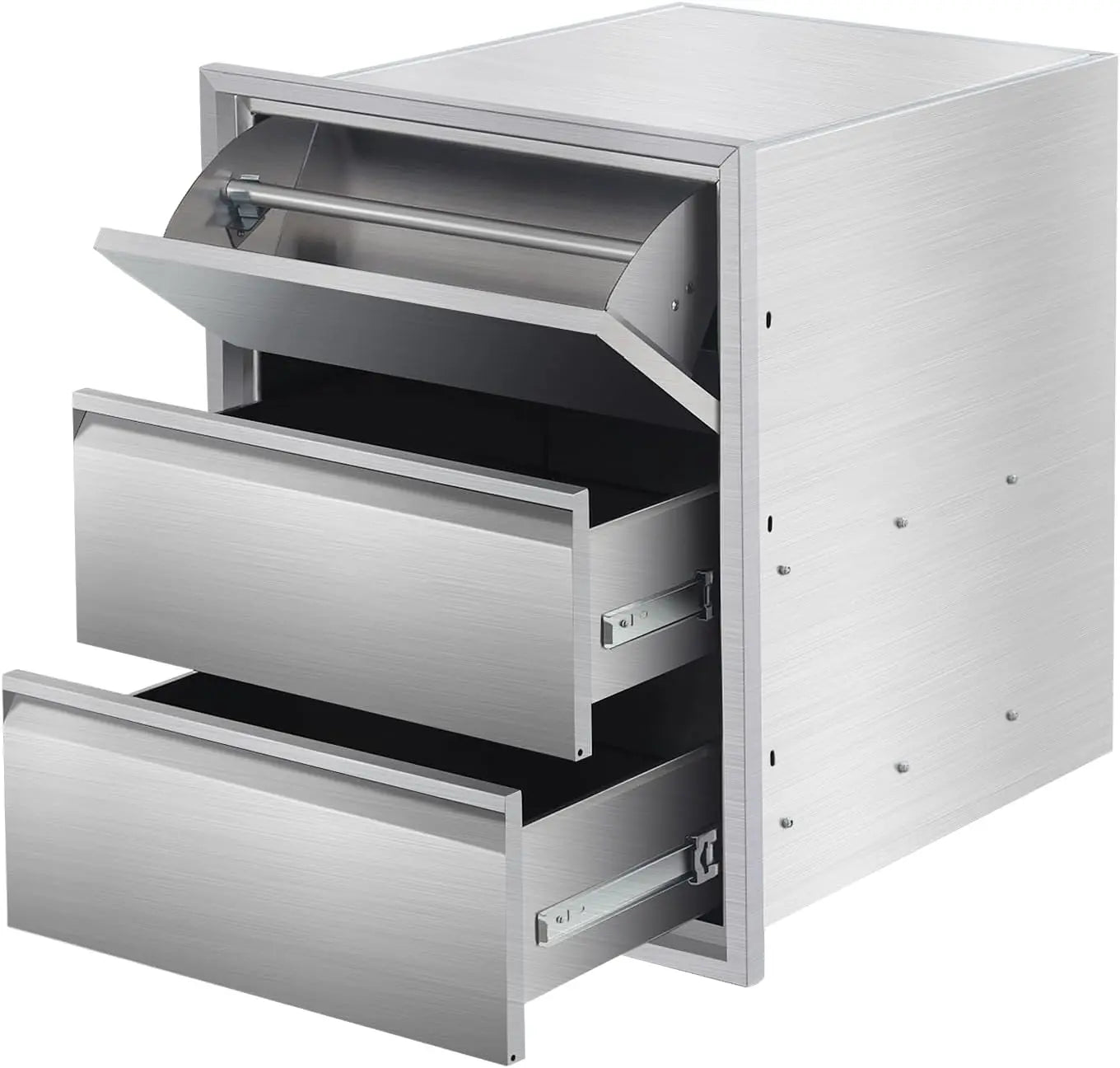 Studyset Stainless Steel Outdoor Kitchen Drawers With Paper Towel Holder 3 Layer Flush Mount