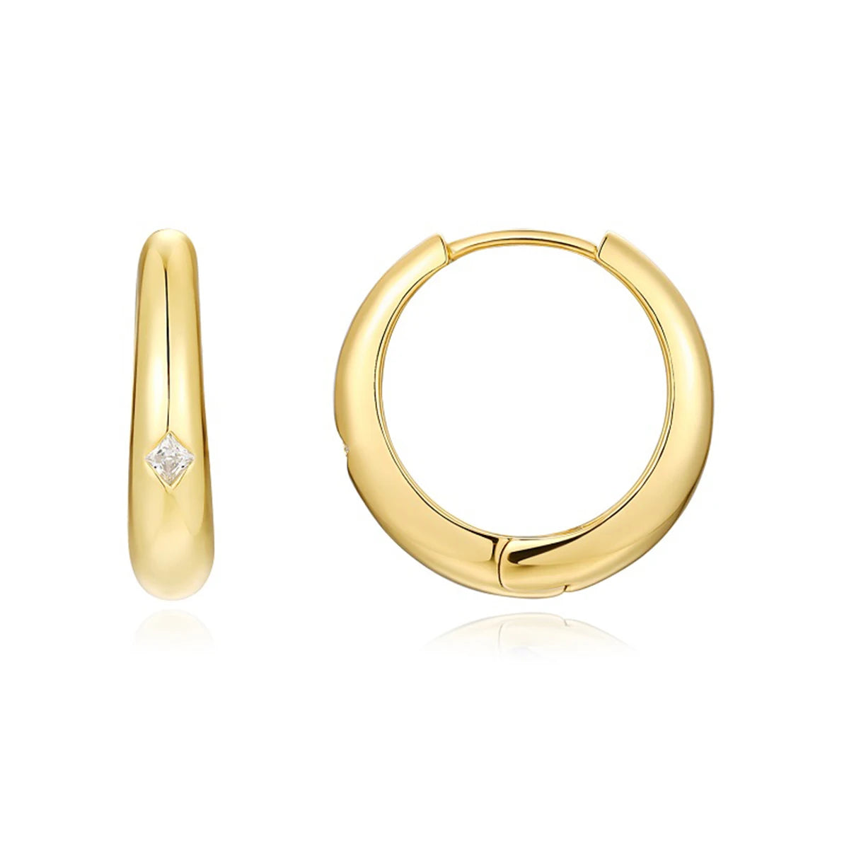 JIUZUAN Gold Hoop Earrings 925 Sterling Silver CZ Accent