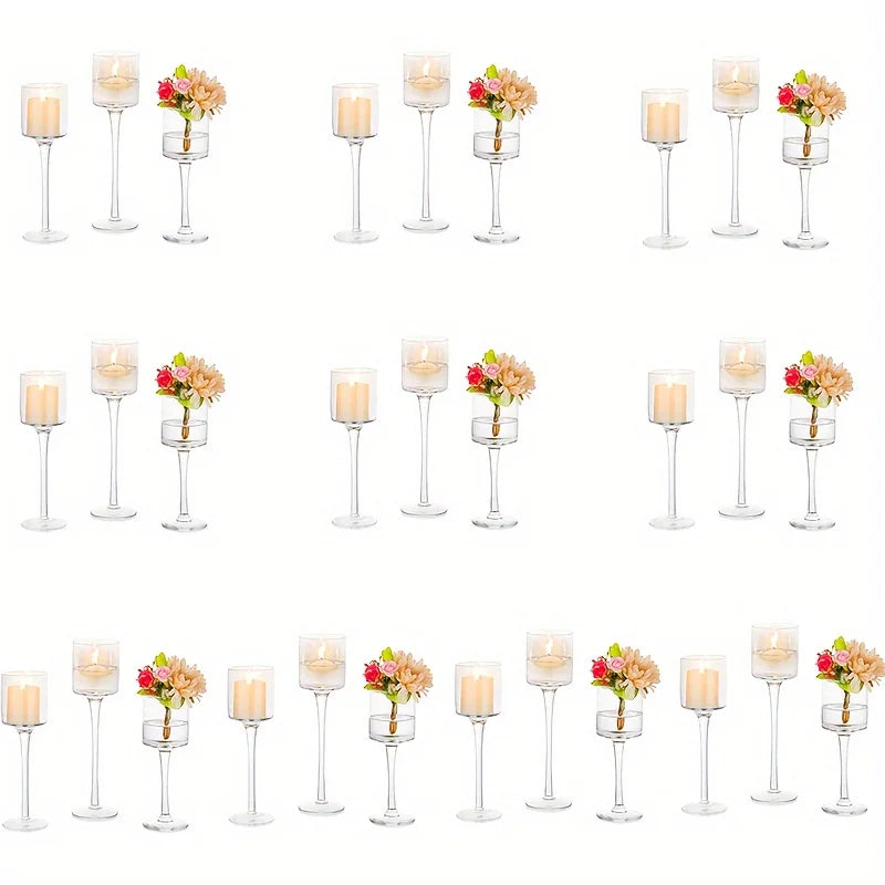 Glass Tealight Candle Holders Set of 3 for Wedding Decor