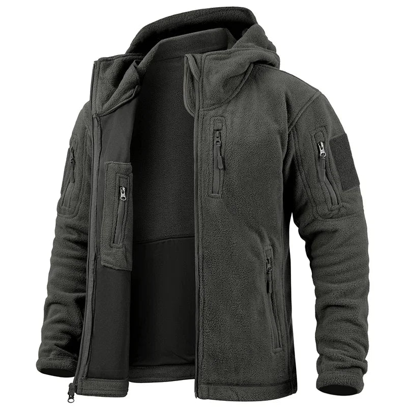 Fleece Warm Tactical Jacket Full Zip Outdoor Hunting Hooded Pockets