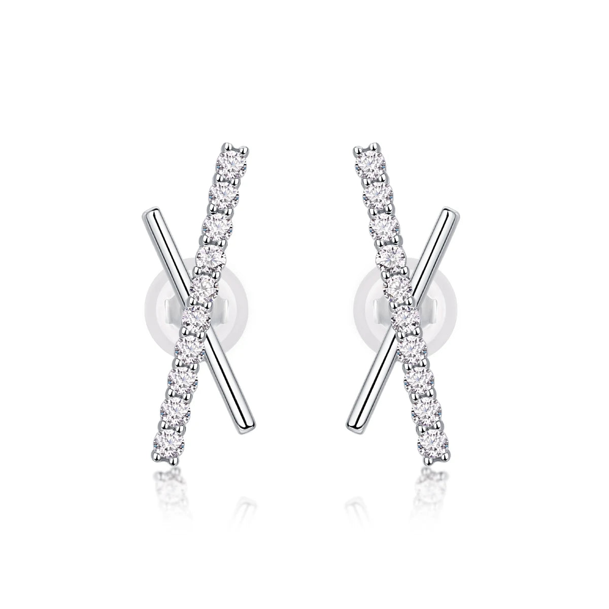 Moissanite Cross Bar Stud Earrings 925 Sterling Silver Gold Plated