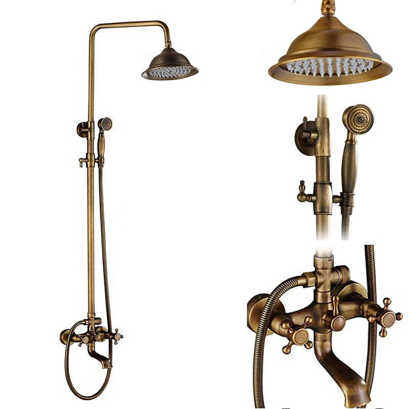 SAFLIHCAR Brushed Antique Brass SpaQuality ShowerFaucetSystem WallMounted DualHandles PremiumGrade LifetimeWarranty