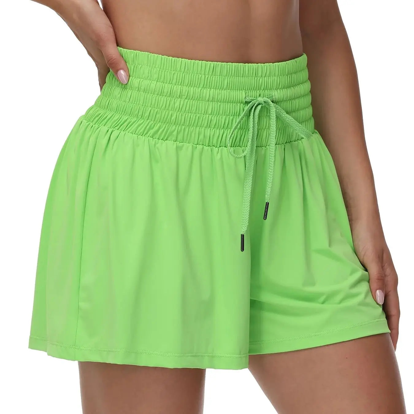 NONECN Women 2in1 High Waist Running Shorts With Drawstring