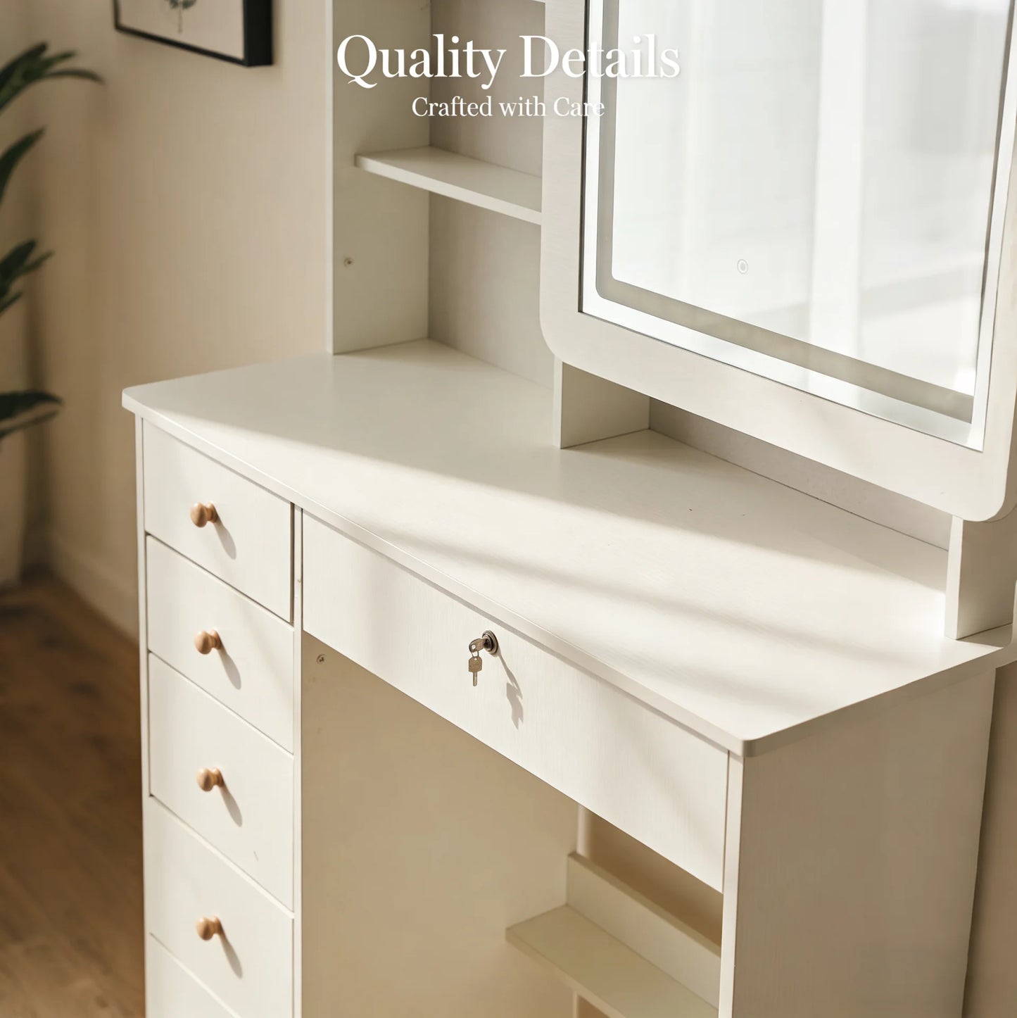Modern Makeup Vanity Desk with Drawers & Mirror, Space-Saving Dressing Table for Bedroom, Holiday Gift Idea