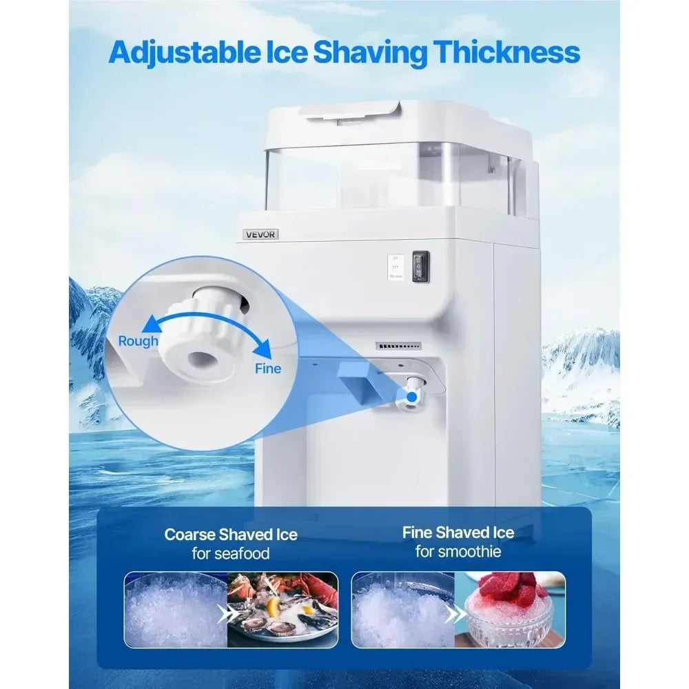 High-Capacity Electric Ice Shaver - 220 lbs/hr Snow Cone Maker with 8L Cube Bin, 350W, 1500RPM Compact Design