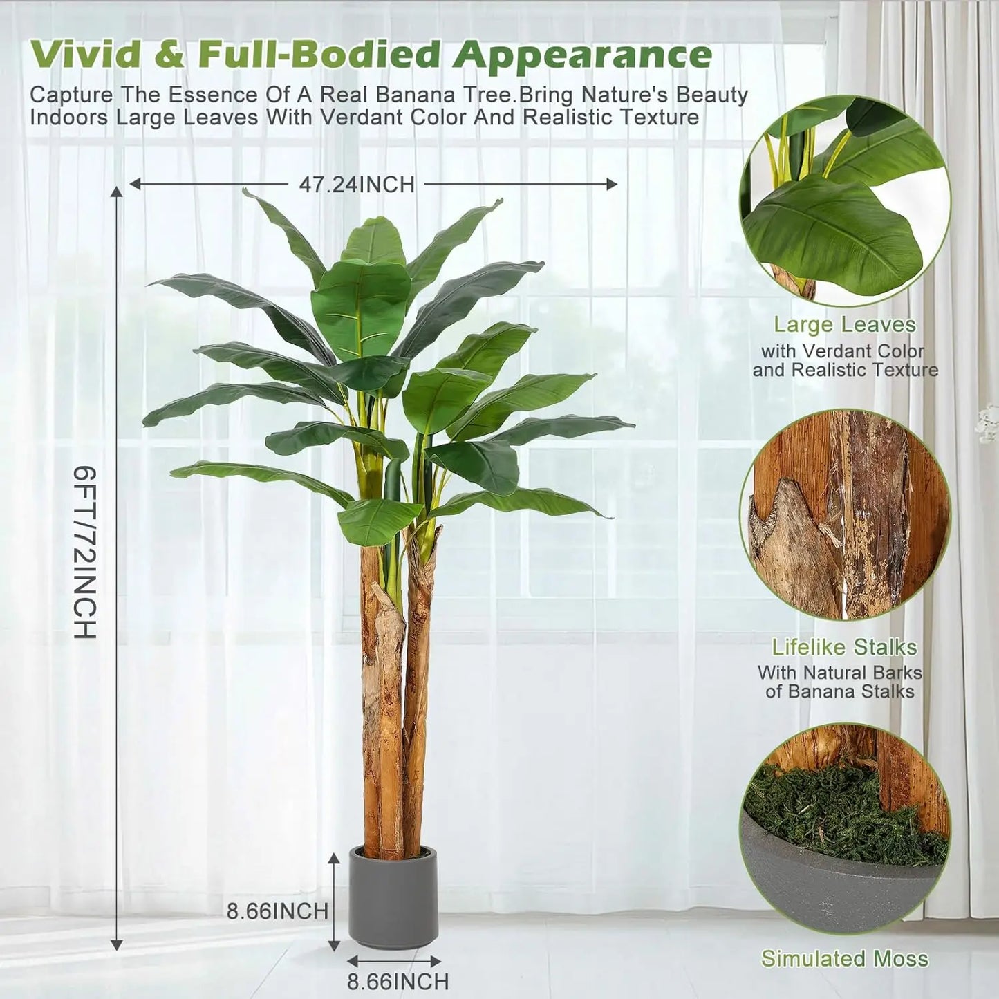 HiMISCN Artificial Banana Tree With Faux Leaves for Home Decor
